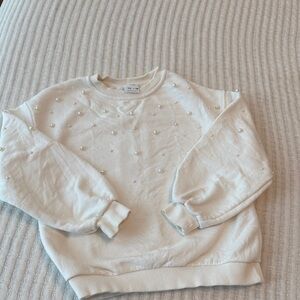 Zara White Sweatshirt with Pearl Accents